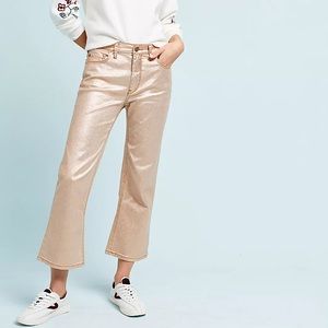 ANTHROPOLOGIE Pilcro rose gold metallic high rise flare jean 25 new without tags
